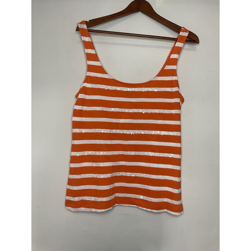 Banana Republic Women's Medium Orange White Striped Sequins Tank Top